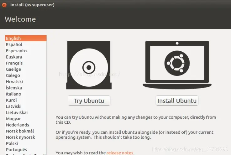 Ubuntu安装过程中的语言选择界面